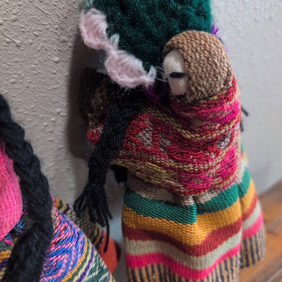 Vintage Peruvian Hand Made Folk Cloth Rag Dolls Mom & Baby Peru Set Of 2 - Picture 4 of 8